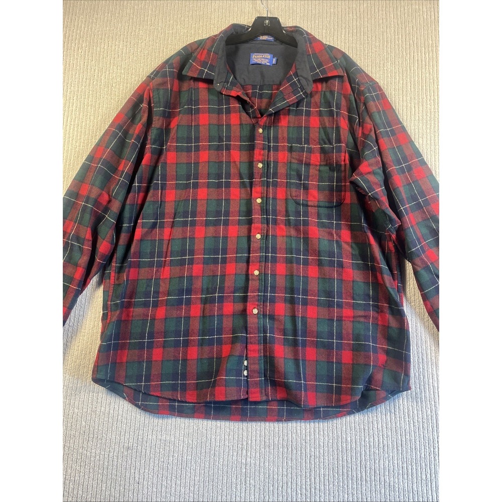 Pendleton Kilgore Tartan 100% Wool Button Up Shirt XXL Long Red Plaid